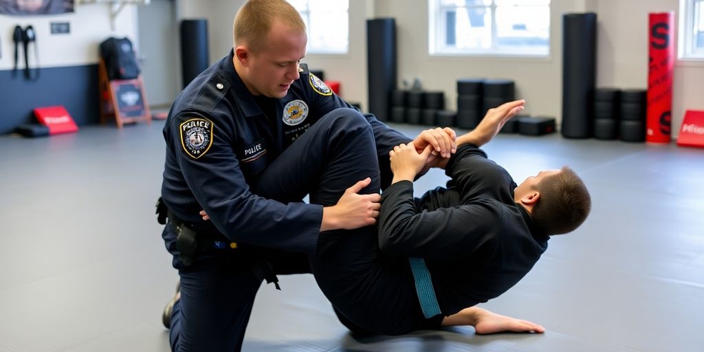 Police officer practicing Jiu Jitsu for enhanced safety training.