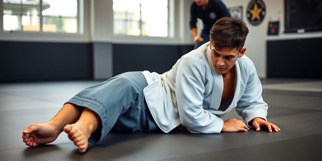 Beginner Jiu Jitsu practice on a training mat.